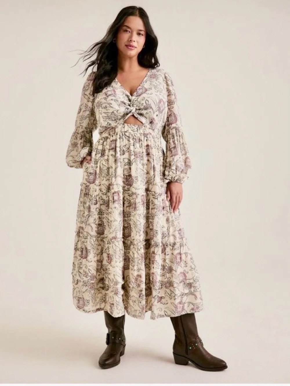 NWT Torrid FESTI Collection Floral Twist-Front Maxi Dress in Cream